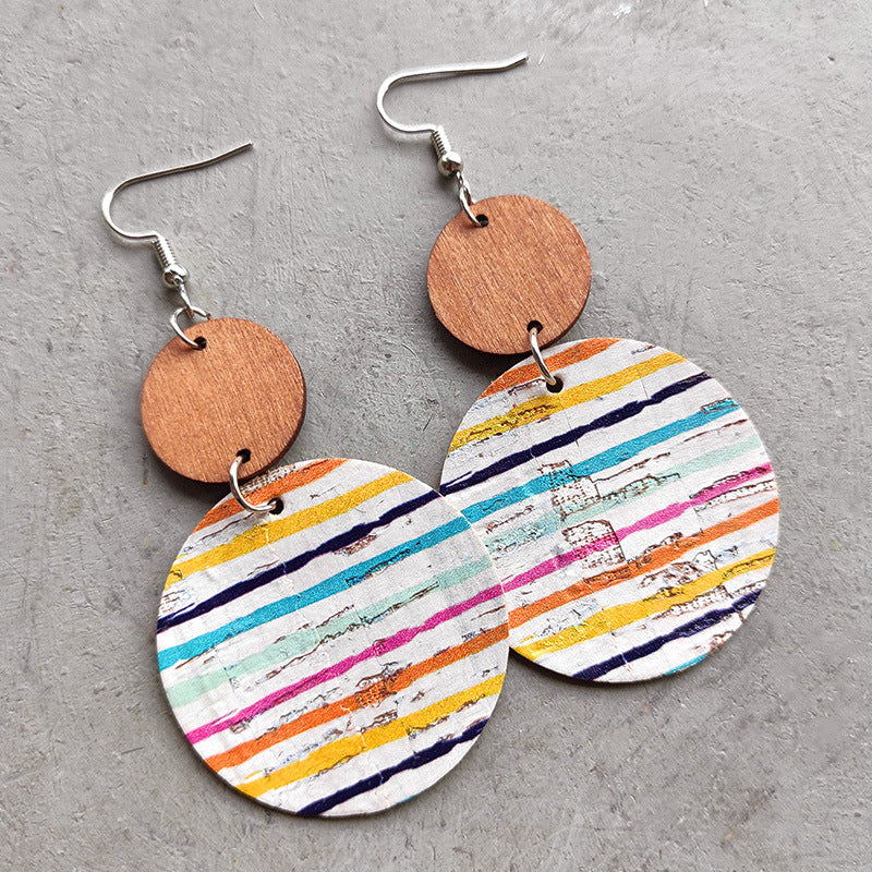 Hand-painted Colorful Art Pattern Striped Polka Dot Cork Earrings