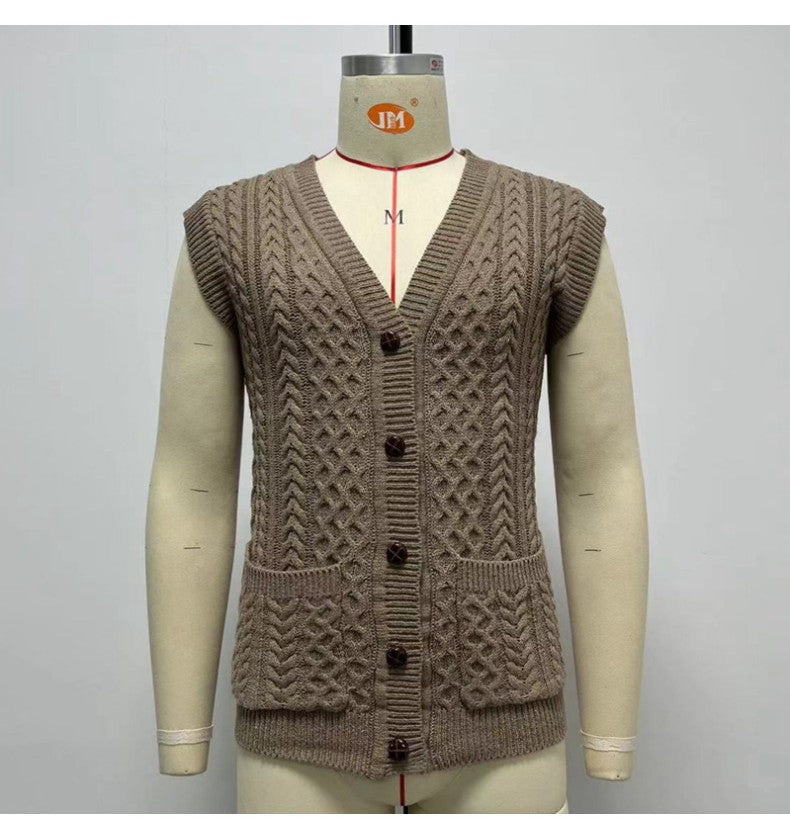 Slim-fit Solid Color Twisted Sweater Vest Man