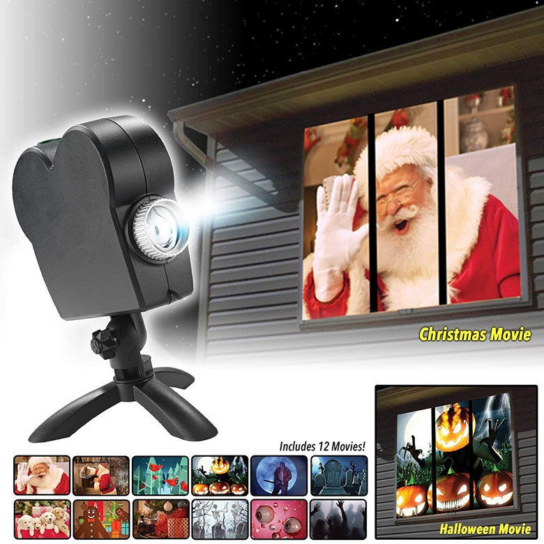 Halloween  Christmas Laser Projector 12 Movies Disco Light Mini Window Home Theater Projector Indoor Outdoor Projector