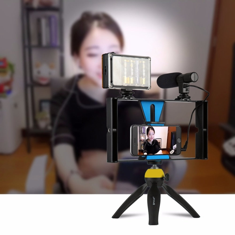 Compatible with Apple, Mobile Photography Set Mobile Live Rabbit Cage Set Microphone Tripod with Supplementary Light