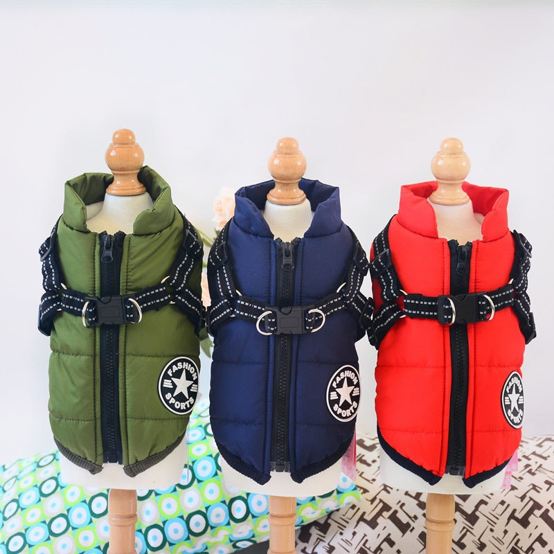 Waterproof Dog Clothes Winter Dog Coat With Harness Warm Pet Clothing Big Dog Jacket Chihuahua Labrador Coat Costume