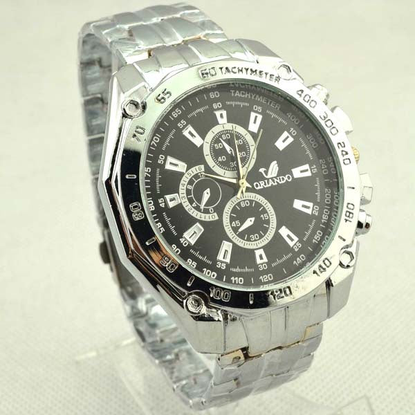 Steel belt quartz watch three-eye fashion large dial men's watch