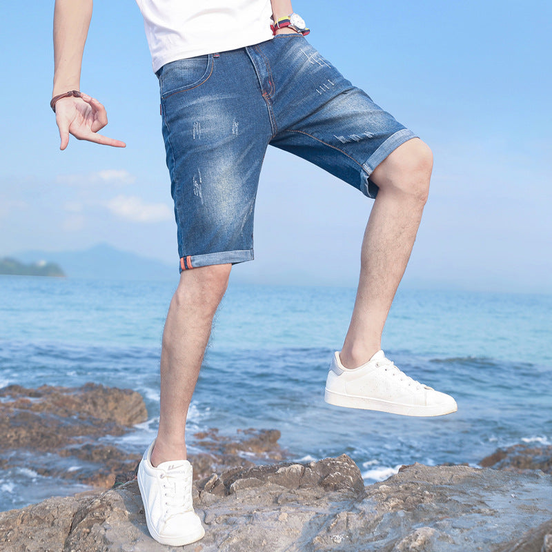 Men's Slim Fit Elastic Denim Shorts