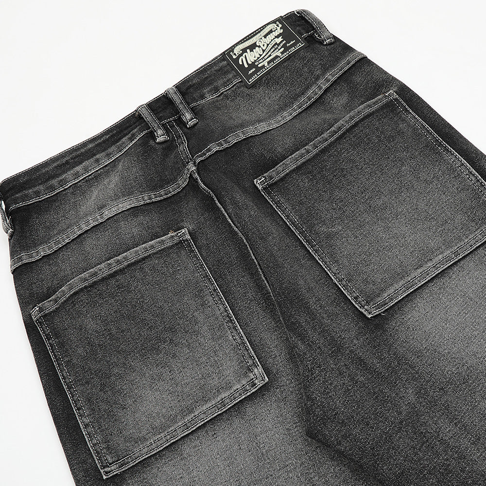 Heavy Washed Black And Gray Worn Jeans Men's