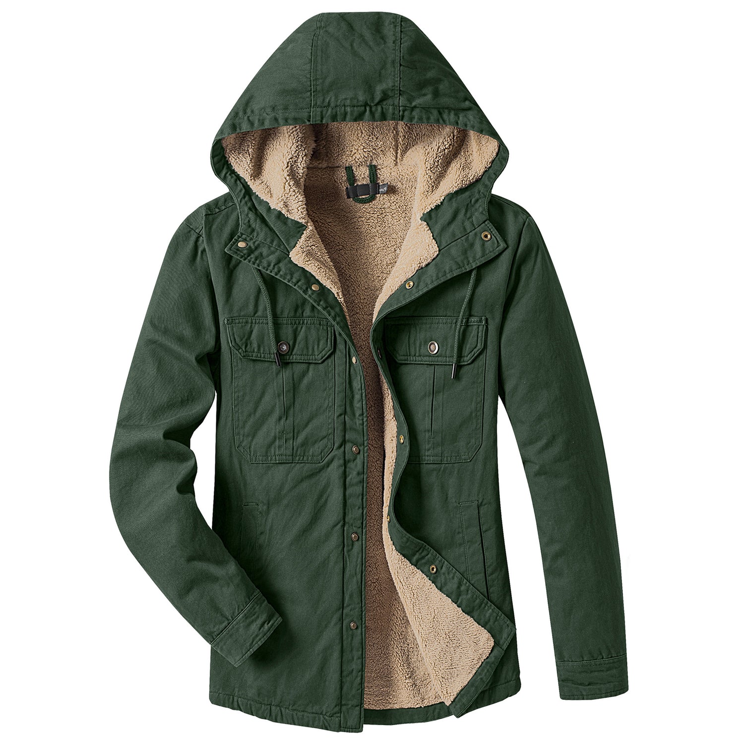 Fleece-lined Solid Color Jacket Casual Long Sleeve Shirt Fall Winter Hooded Berber Fleece Coat