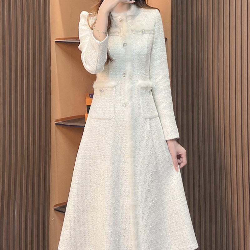 Classic Style Plush Elegant Socialite High Sense Winter Warm Long Sleeve Skirt