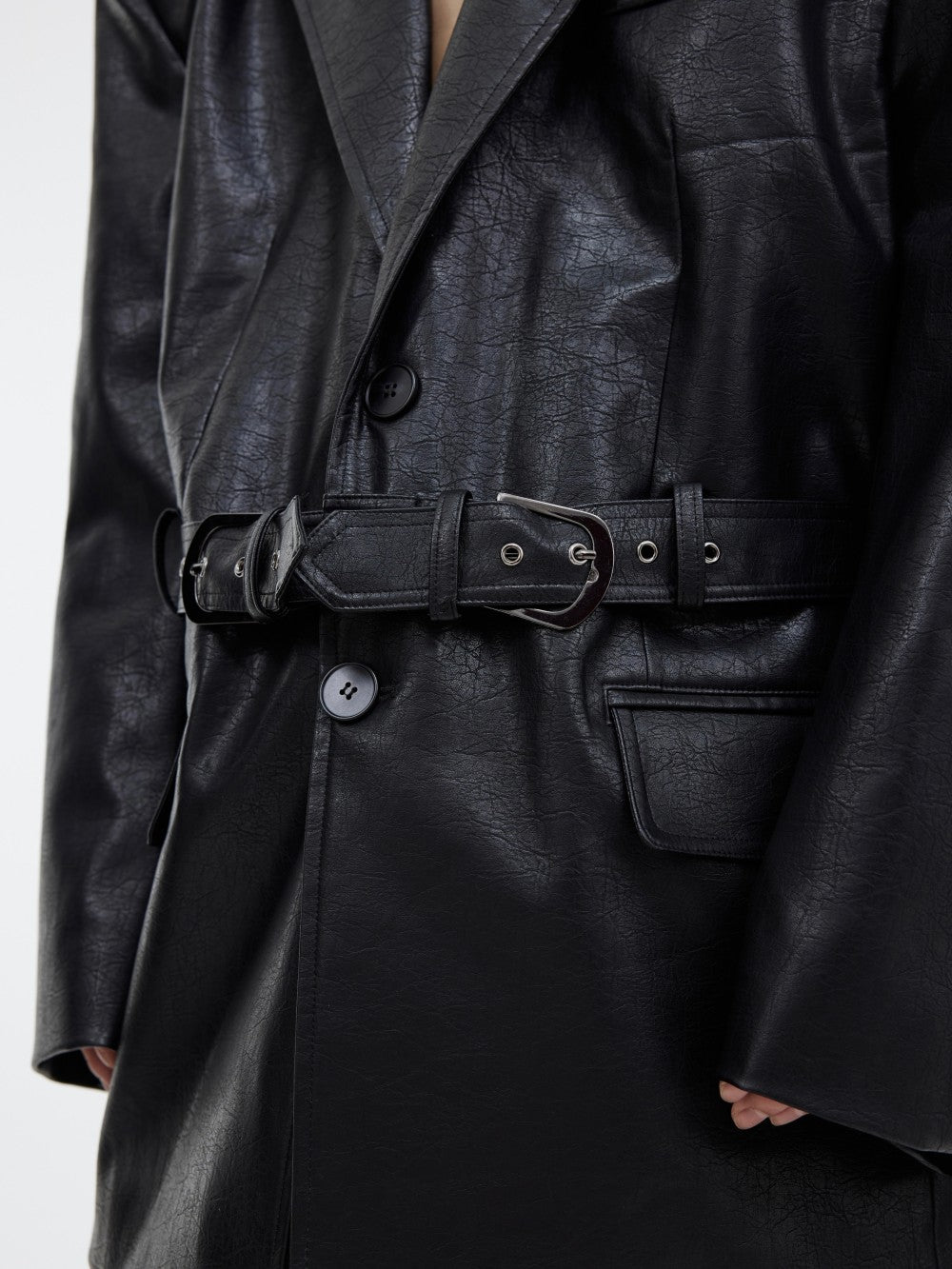 Belt Design And Shoulder Padding Leather Suit