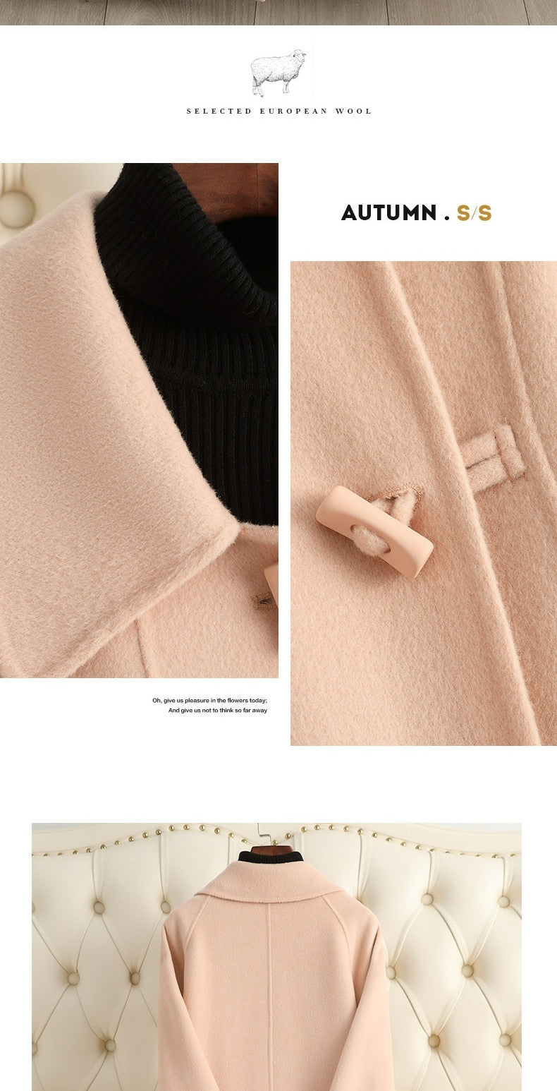 Small Lapel Cashmere Coat For Women's Loose Fitting Medium Length Style